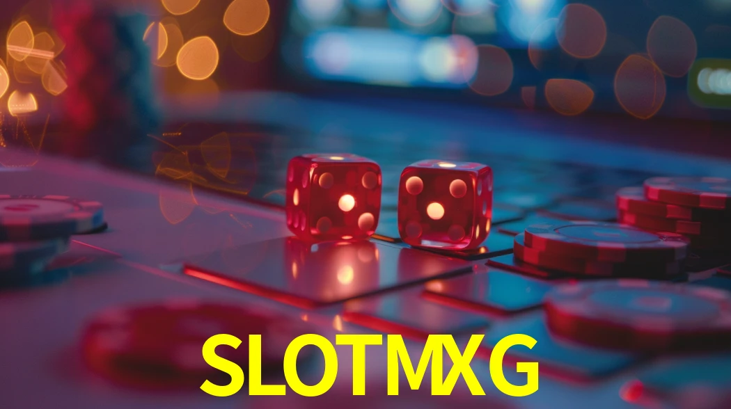 Una escena digital vívida inspirada en casino con SLOTMXG mostrado prominentemente, luces brillantes, fichas, cartas y acentos dorados.