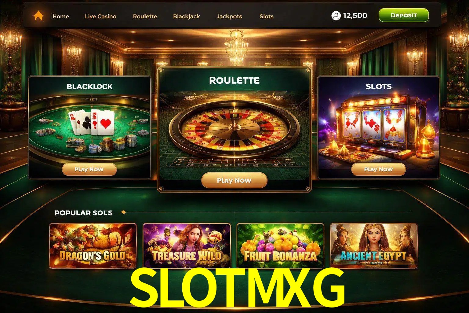 Vista de la plataforma SLOTMXG Casino mostrando categorías organizadas de juegos en línea